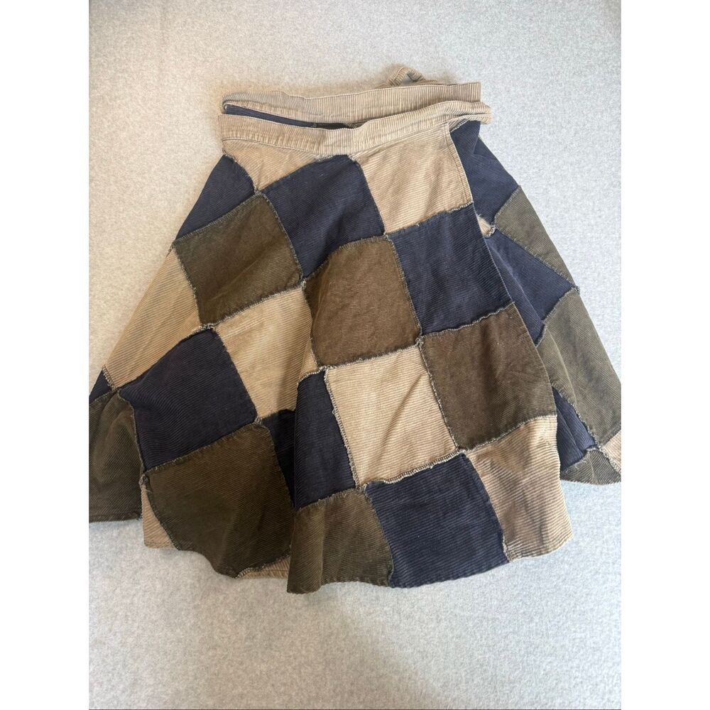 Lei lotus cotton boho hippie navy green patchwork wrap skirt OS